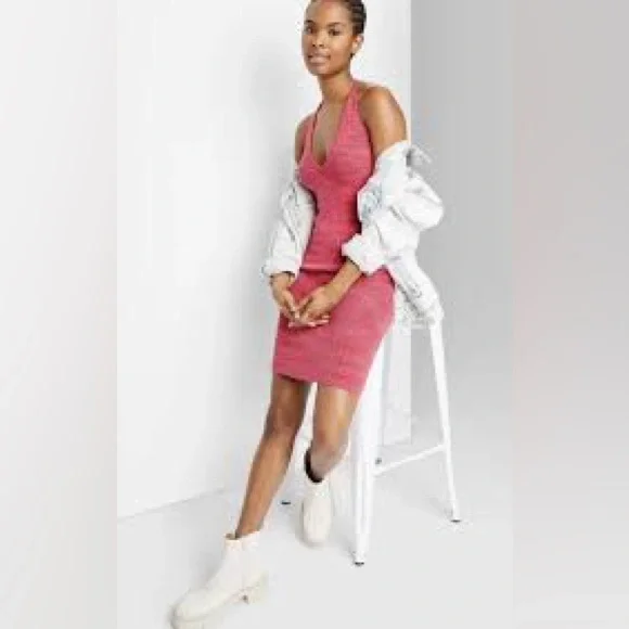Wild Fable Pink Space Dye Sweater Knit Halter Dress Womens Stretch Large y2k - Picture 1 of 11